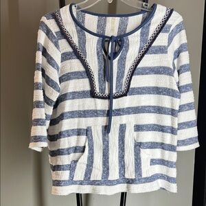 Silver Jeans Blue and White Striped Tie-Front Tunic with Embroidered Trim